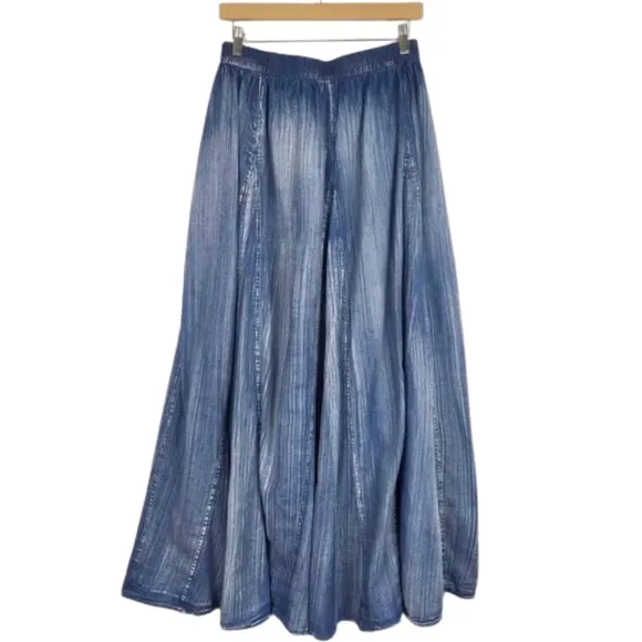 Soft Surroundings, Silverton Crinkled Chambray Broomstick Maxi Skirt