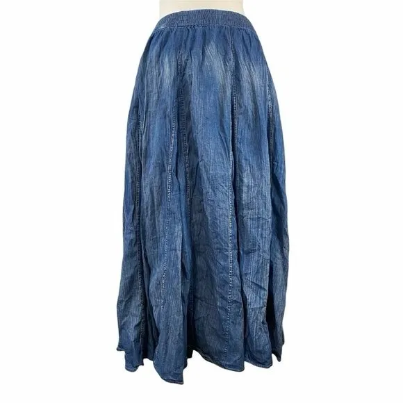 Soft Surroundings, Silverton Crinkled Chambray Broomstick Maxi Skirt