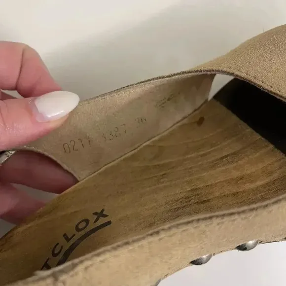 Softclox Damon Slingback Wooden Clog Sandals Taupe Suede Sz 36 (US 5.5)