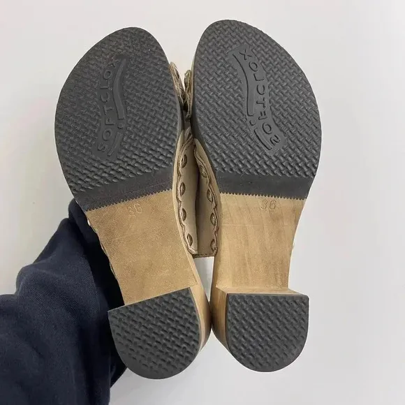 Softclox Damon Slingback Wooden Clog Sandals Taupe Suede Sz 36 (US 5.5)
