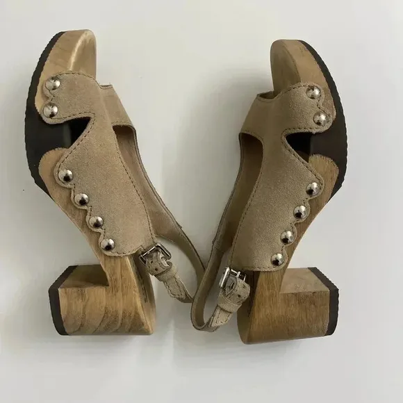 Softclox Damon Slingback Wooden Clog Sandals Taupe Suede Sz 36 (US 5.5)