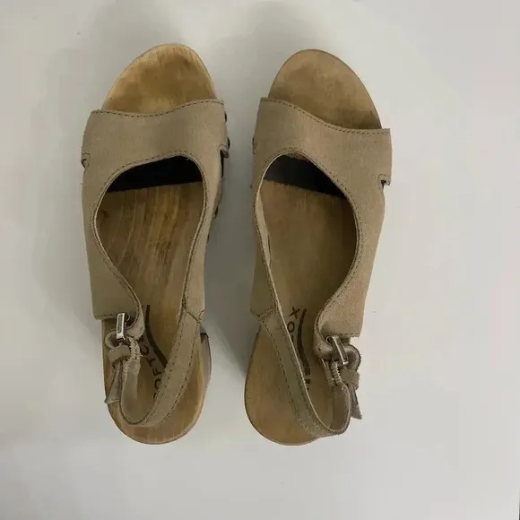 Softclox Damon Slingback Wooden Clog Sandals Taupe Suede Sz 36 (US 5.5)
