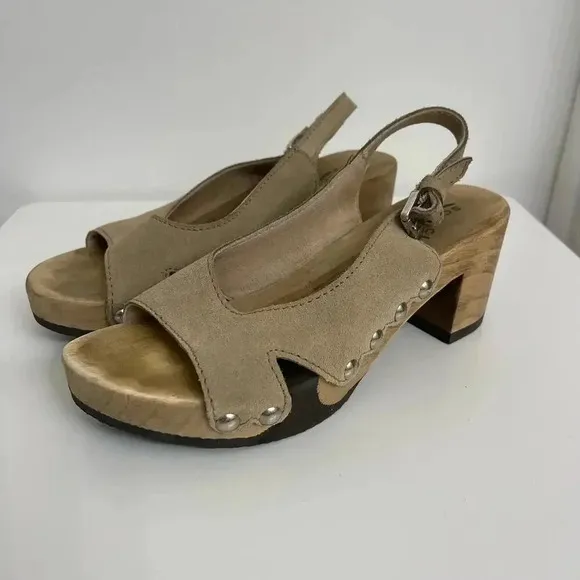 Softclox Damon Slingback Wooden Clog Sandals Taupe Suede Sz 36 (US 5.5)