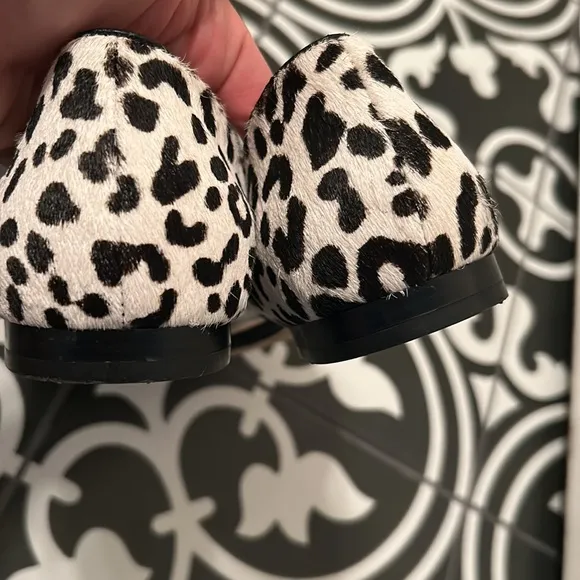Something Navy Juliana Genuine Calf Hair Flat Black White Leopard Print Size 9