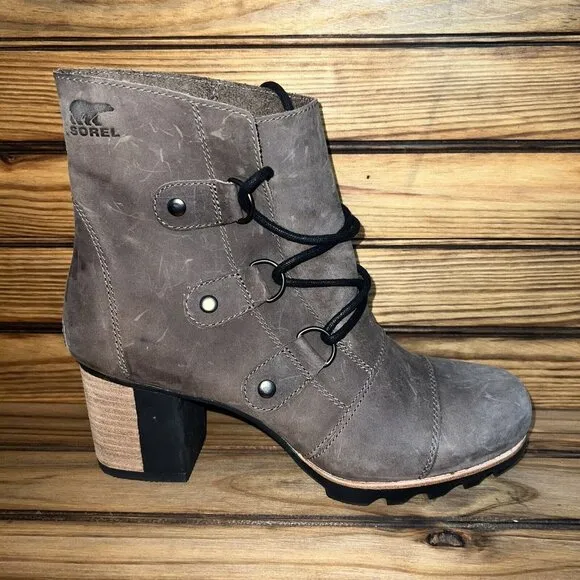 Sorel Addington Ankle Booties Womens Size 11 Brown Leather Block Heel Boots NEW