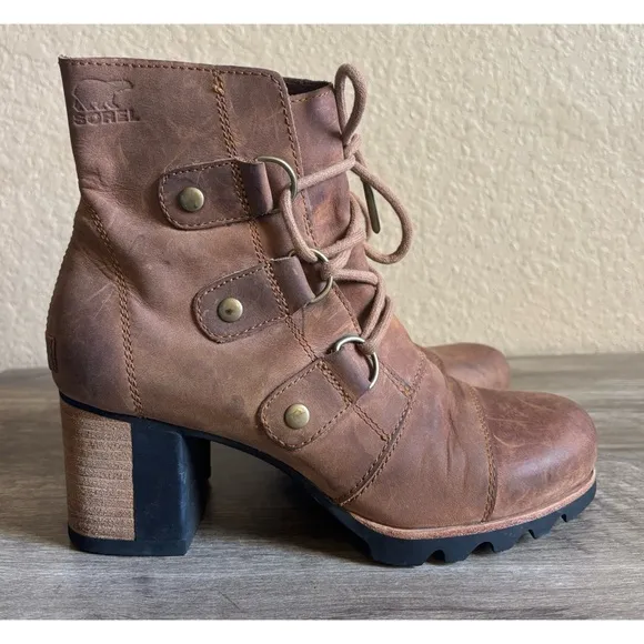 Sorel Addington Lace-Up Leather Boots Chunky Heels