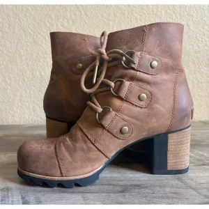Sorel Addington Lace-Up Leather Boots Chunky Heels