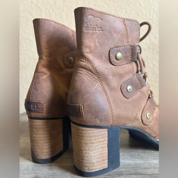 Sorel Addington Lace-Up Leather Boots Chunky Heels