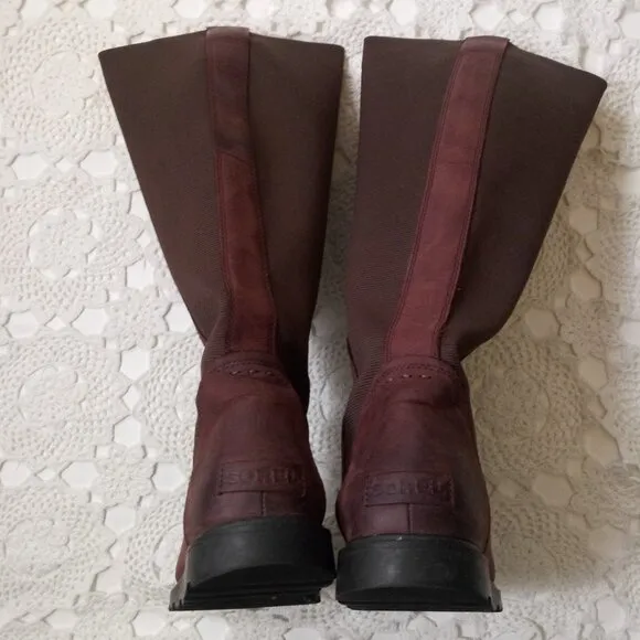 Sorel Ainsley Tall Knee Boots Burgundy Maroon Red Leather Round Toe Flat 8 Women