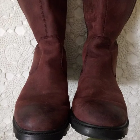 Sorel Ainsley Tall Knee Boots Burgundy Maroon Red Leather Round Toe Flat 8 Women