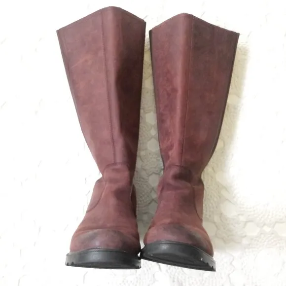 Sorel Ainsley Tall Knee Boots Burgundy Maroon Red Leather Round Toe Flat 8 Women