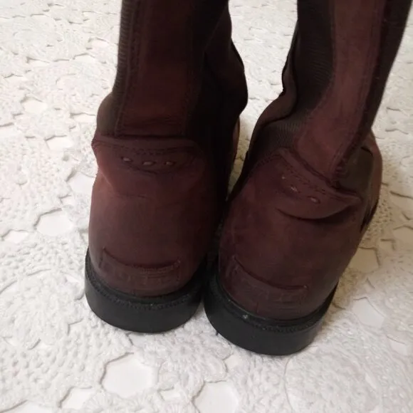 Sorel Ainsley Tall Knee Boots Burgundy Maroon Red Leather Round Toe Flat 8 Women