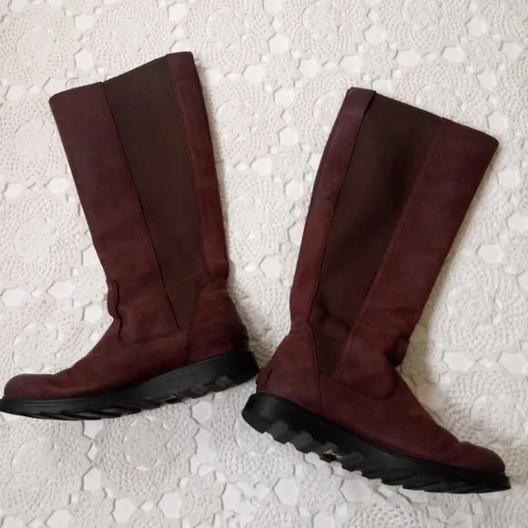 Sorel Ainsley Tall Knee Boots Burgundy Maroon Red Leather Round Toe Flat 8 Women