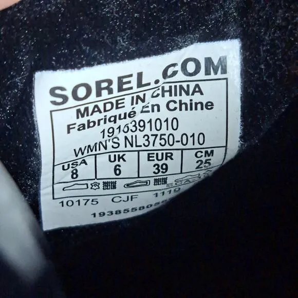 Sorel Black Joan Of Artic Next Lite Strap Puffy WP Bootie Women's Sz 8 (VGC)