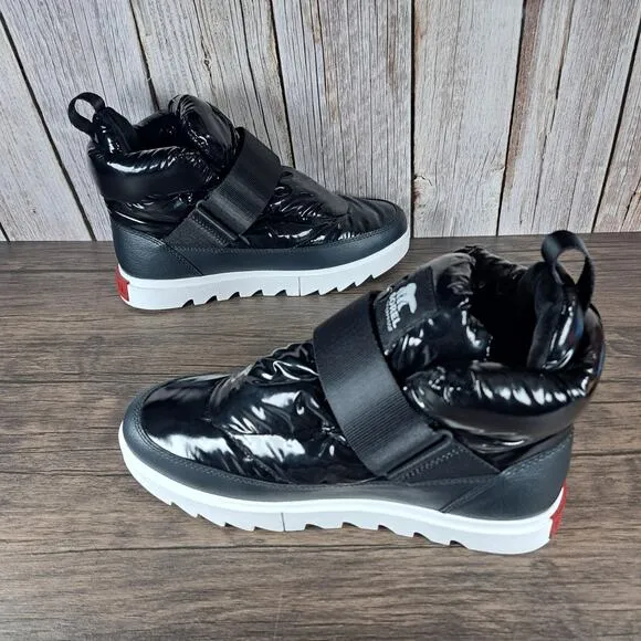 Sorel Black Joan Of Artic Next Lite Strap Puffy WP Bootie Women's Sz 8 (VGC)