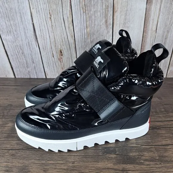 Sorel Black Joan Of Artic Next Lite Strap Puffy WP Bootie Women's Sz 8 (VGC)