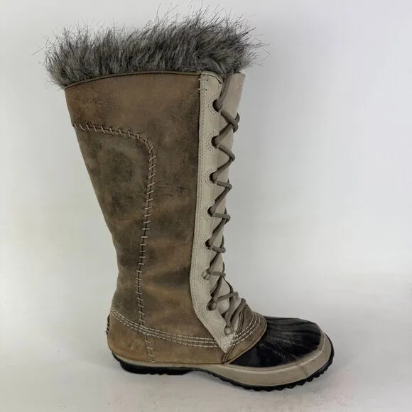 Sorel Cate the Great Winter Boot Women's 9 Brown Grain Leather Lace Up Knee High