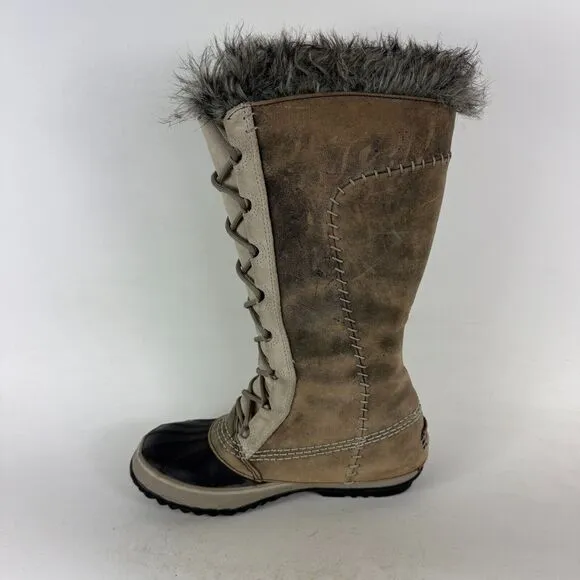 Sorel Cate the Great Winter Boot Women's 9 Brown Grain Leather Lace Up Knee High