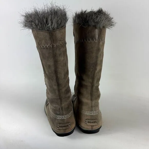 Sorel Cate the Great Winter Boot Women's 9 Brown Grain Leather Lace Up Knee High