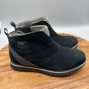 Sorel Cozy Short Boots Womens Size 6.5 Black Suede Leather Booties Pull On