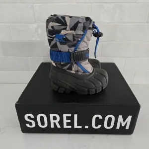 Sorel Flurry Insulated Waterproof Winter Snow Boot Boys Black Blue Size 6 NV2655