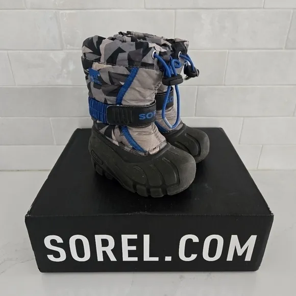 Sorel Flurry Insulated Waterproof Winter Snow Boot Boys Black Blue Size 6 NV2655