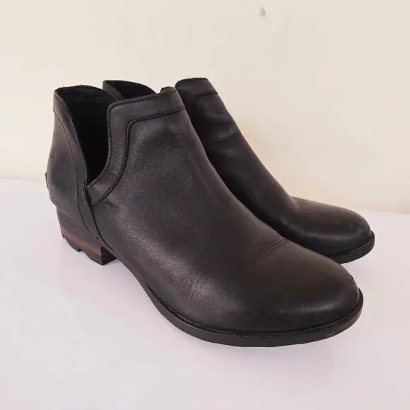 Sorel Lolla II Cut Out Bootie Black Leather Ankle Boots Women's Size 9.5