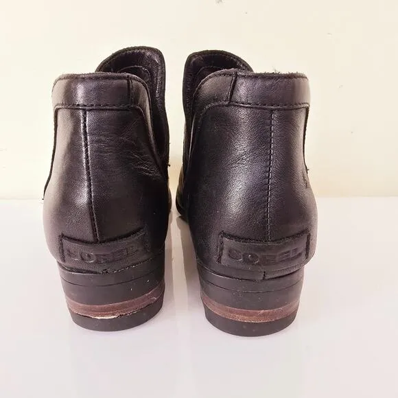 Sorel Lolla II Cut Out Bootie Black Leather Ankle Boots Women's Size 9.5