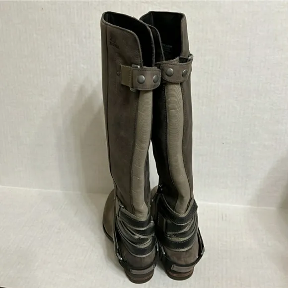 Sorel Lolla Tall grey pebble leather waterproof boots 7.5