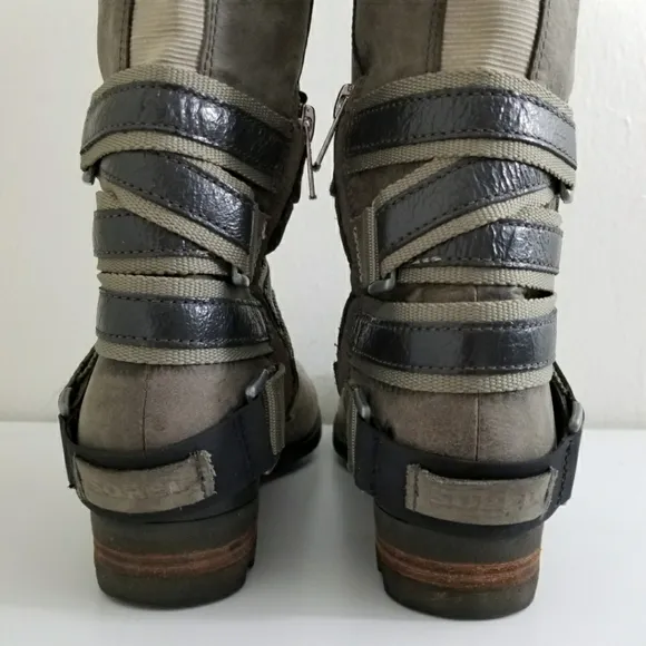 Sorel Lolla Tall grey pebble leather waterproof boots 7.5