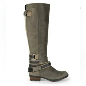Sorel Lolla Tall grey pebble leather waterproof boots 7.5