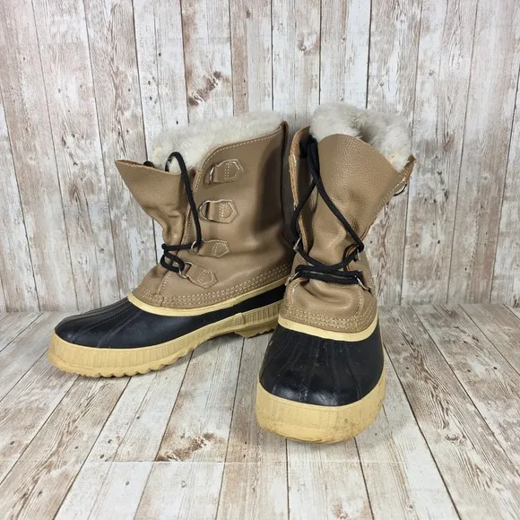 Sorel Manitou Winter Snow Boots Waterproof Insulated‎ Lace Up Tan Black mens 9