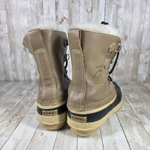 Sorel Manitou Winter Snow Boots Waterproof Insulated‎ Lace Up Tan Black mens 9