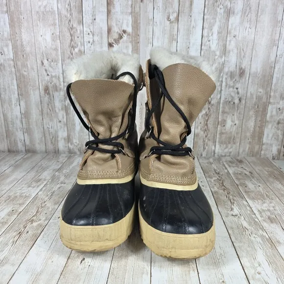 Sorel Manitou Winter Snow Boots Waterproof Insulated‎ Lace Up Tan Black mens 9