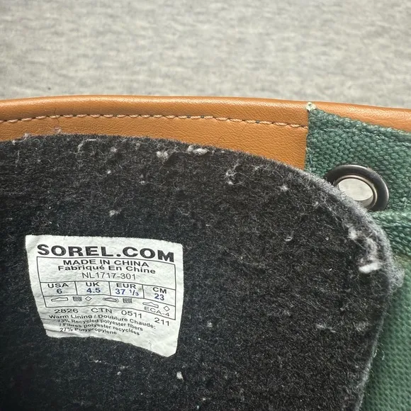 Sorel Premium CVS Womens Size 6 Boots Green Waterproof Lined Winter Shoes