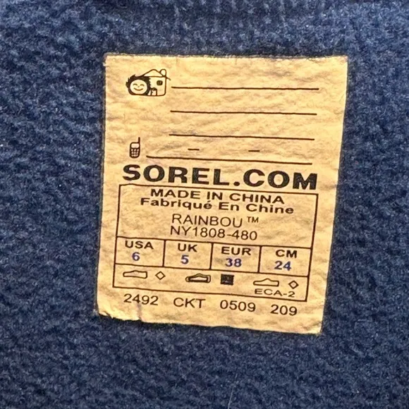 Sorel Rainbou Waterproof Pull On Lined Rain Boots Youth Big Kids Size 6 Wmns 7.5