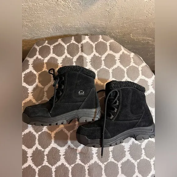 Sorel Waterfall Low Black Lace Up Boots with Rugged Design activewear suede
