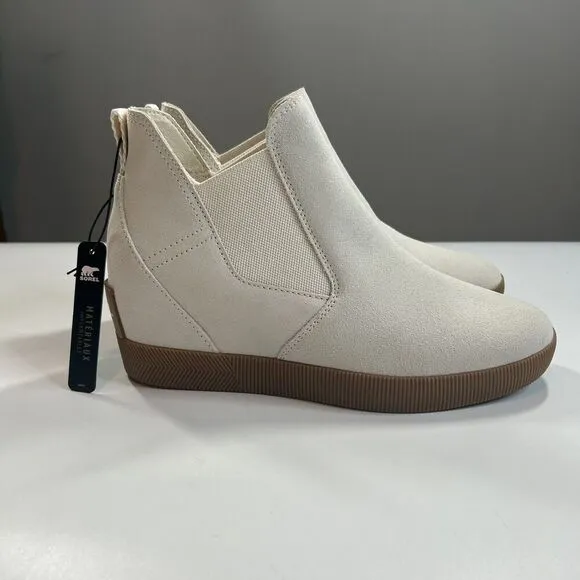 Sorel Women’s 9 Out N About Wedge II White Slip-On Waterproof Shoes Booties