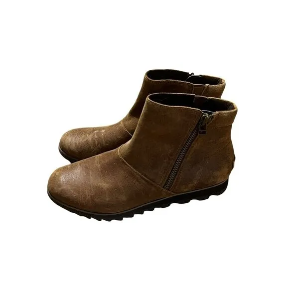 Sorel Womens Brown Waterproof Leather Ankle Boots With Side Zippers - Size 10