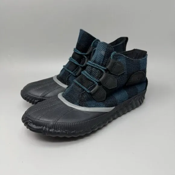 Sorel Womens Out N About Plus Duck Boots Size 8 Black Teal Plaid Waterproof