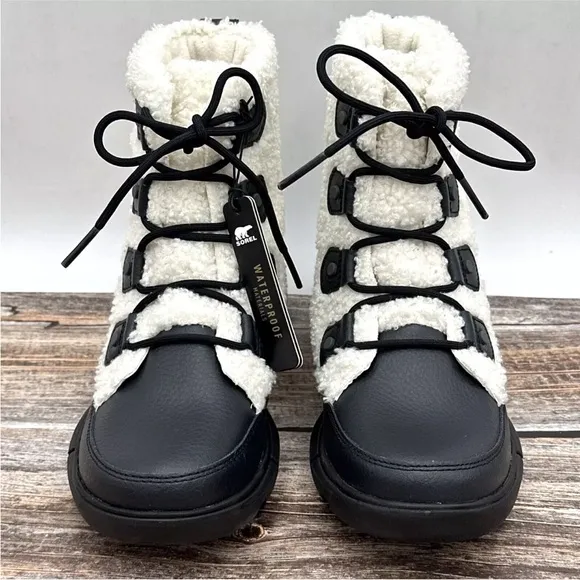 Sorel Womens Sz 7.5 Explorer II Joan Cozy Women black/sea salt NL4601-010
