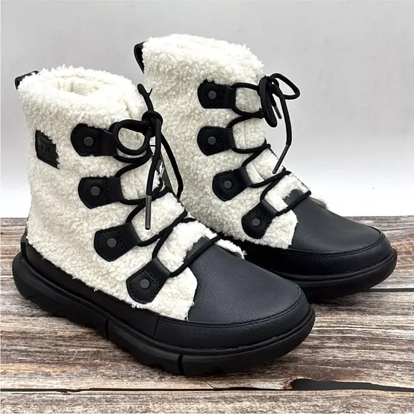 Sorel Womens Sz 7.5 Explorer II Joan Cozy Women black/sea salt NL4601-010