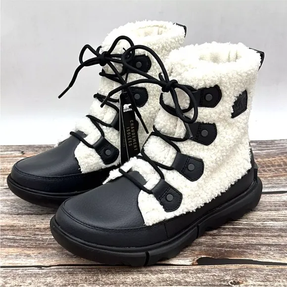 Sorel Womens Sz 7.5 Explorer II Joan Cozy Women black/sea salt NL4601-010