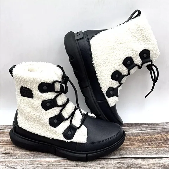 Sorel Womens Sz 7.5 Explorer II Joan Cozy Women black/sea salt NL4601-010
