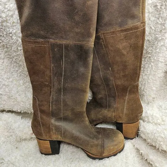 Sorel Addington Waterproof Leather Knee High Heeled Boots sz 8 NL2301-261‎