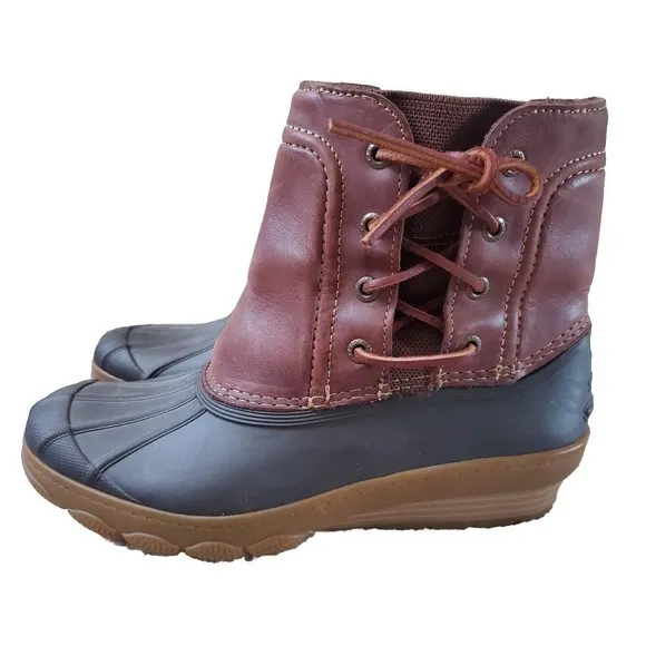 Sperry Top Sider STS80770 Women 7 Brown Leather Waterproof Saltwater Duck Boot