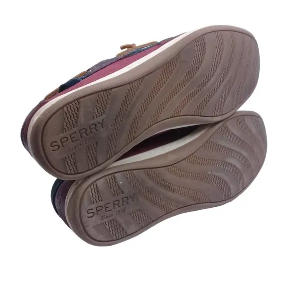 Sperry Top-Sider Women Wool Wine Songfish Leather Boat Lace-Up Shoes Size 8M
