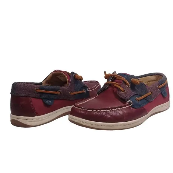 Sperry Top-Sider Women Wool Wine Songfish Leather Boat Lace-Up Shoes Size 8M