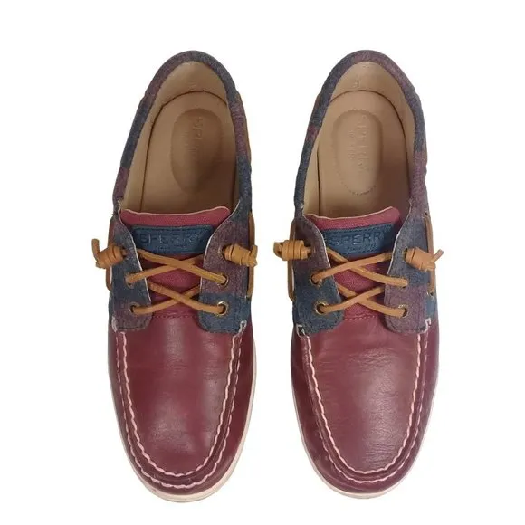 Sperry Top-Sider Women Wool Wine Songfish Leather Boat Lace-Up Shoes Size 8M