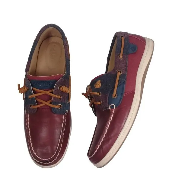 Sperry Top-Sider Women Wool Wine Songfish Leather Boat Lace-Up Shoes Size 8M